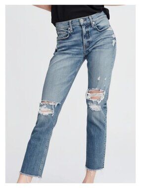 RAG & BONE Dre Low-Rise Ankle Slim Boyfriend Jeans Size 28 Blue Destroyed